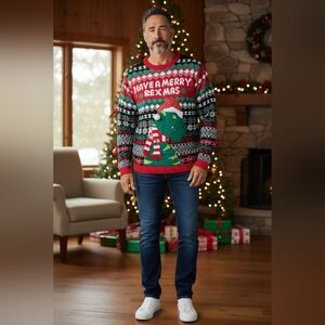 Jollidays Ugly Christmas Sweater XL Have a Merry Dinosaur Holiday Pullover